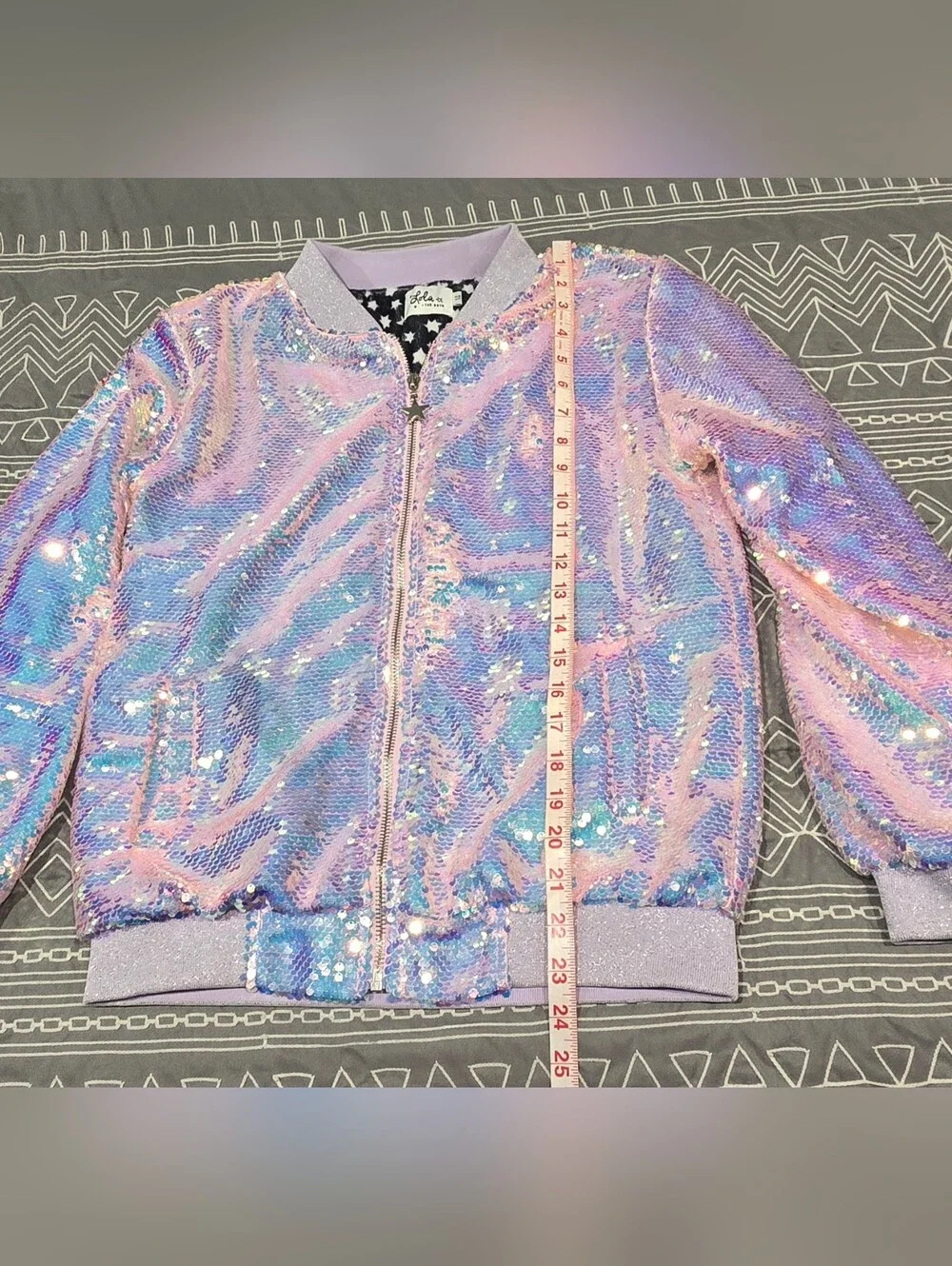 Lola + The Boys Lavender Haze Sequin Bomber Jacket Size Youth 14